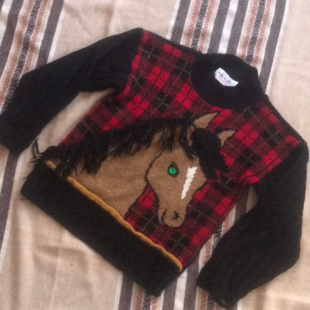 Vtg Sweater w/Felted horse